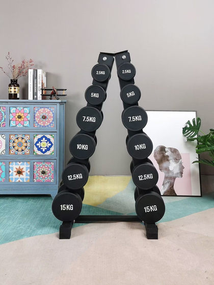 Round-Head Fixed Dumbbell Home-Use Rubber-Coated Dumbbell Rack Combination Set 40kg 50kg Men's Fitness Hexagonal Dumbbell