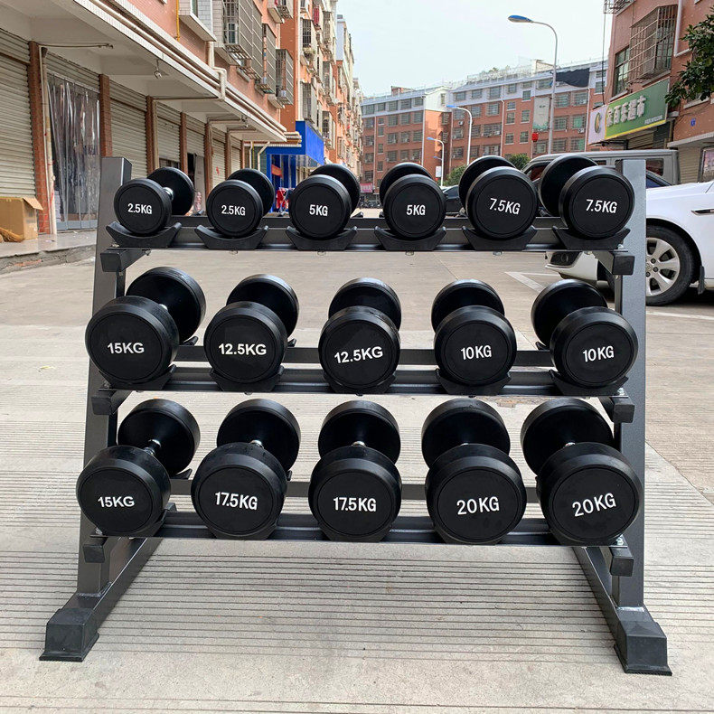 8 pairs of dumbbell rack fixed dumbbell combination set home fitness gym coated dumbbell three-layer dumbbell rack