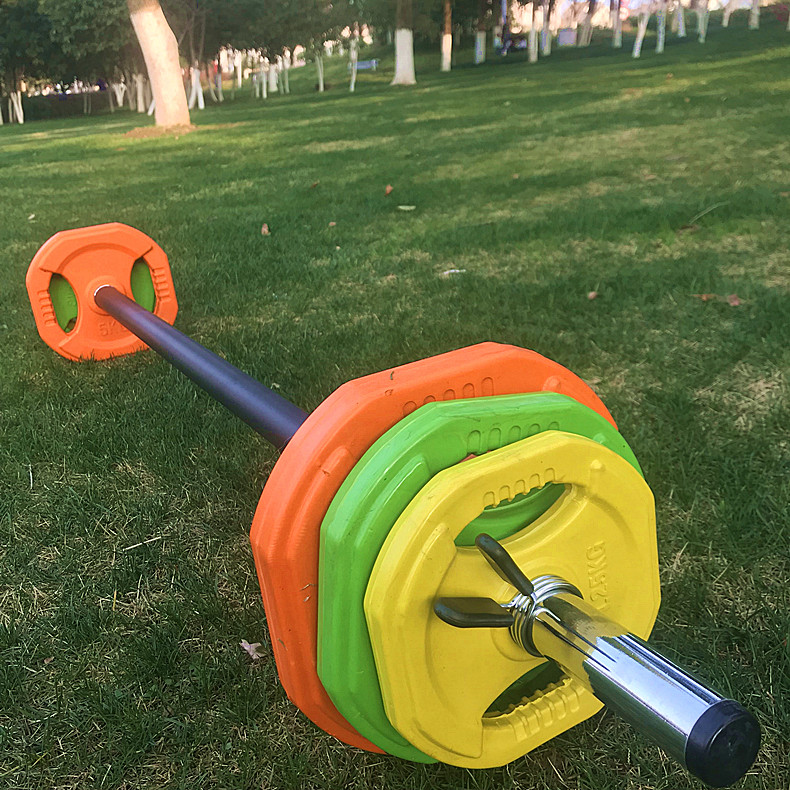 Color wrapping rubber barbell suit Home Fitness Men and women Barbell Gymnastics Small Hole Hands Grab barbell Fitness Room barbell-Taobao