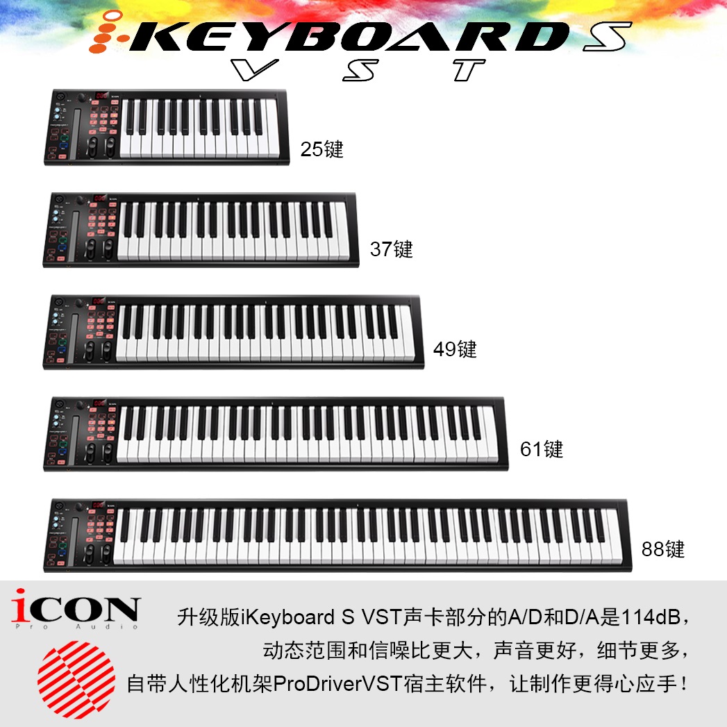 Aiken iCON Pro Audio) iKeyboard 4S VST Arranger Midi Keyboard 37 Keys with sound Card