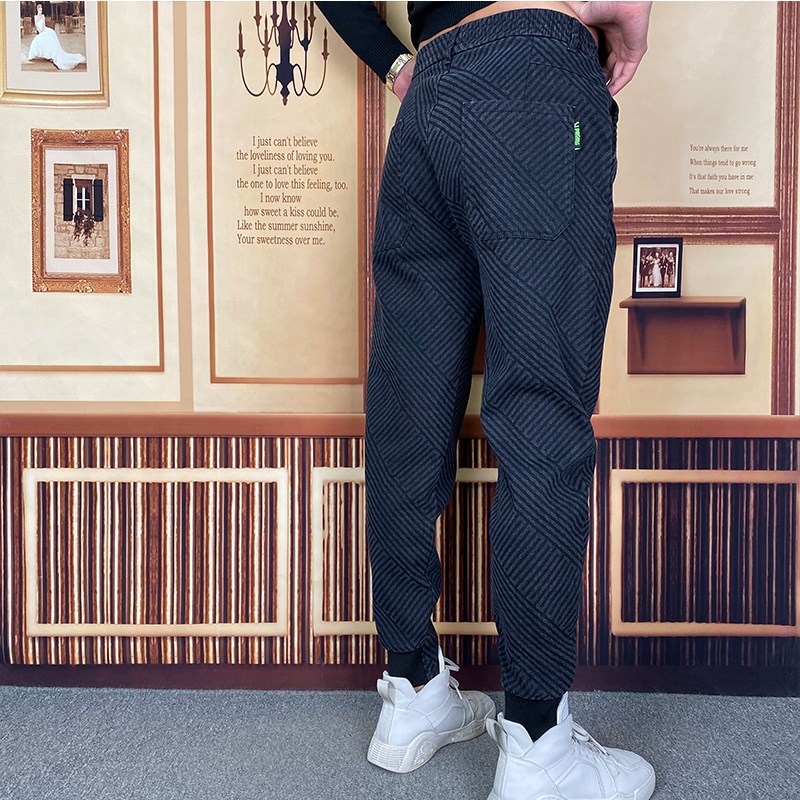 Boom West Joe Men Casual Jeans Twill Jacquard Harynn Pants Hew elastic tightness waist smoke pipe pants 9193