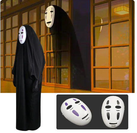 Halloween Costume No-Face Man Cosplay Outfit Spirited Away Cosplay Costume No-Face Ghost Black Cloak Cape Mask
