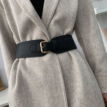 Autumn and winter black leather wide belt ladies decoration with coat sweater jumpsuit dress fashion Joker waist closure