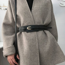 Black leather belt women with sweater coat coat decoration adjustable waist trim Joker with skirt waist belt