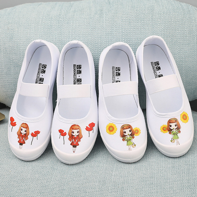 New children's small white cloth shoes kindergarten canvas girls slip on white sneakers pupils performance dance shoes