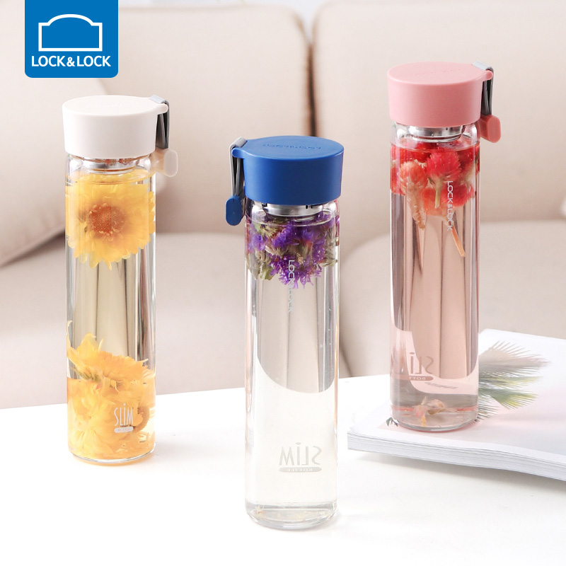 Lock and lock cup glass home girl portable glass cup single-layer tea cup simple and fresh forest