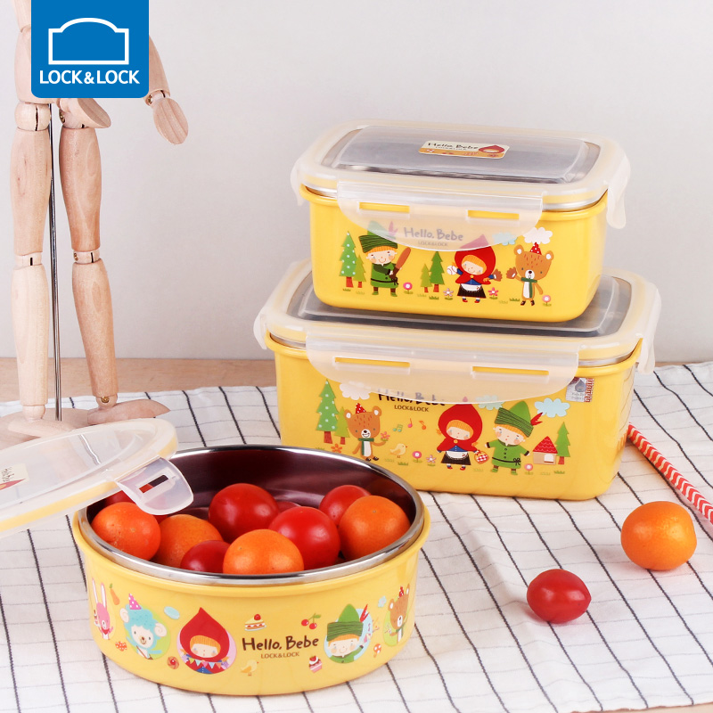 Lock lock stainless steel fresh box Student lunch box Fruit box Children cartoon cute lunch box original import