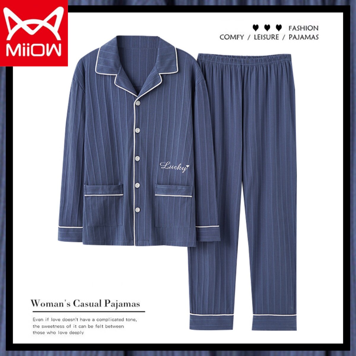 Catman pure cotton men's pajamas spring and autumn long-sleeved cardigan 2022 new autumn and winter young men's home service suit