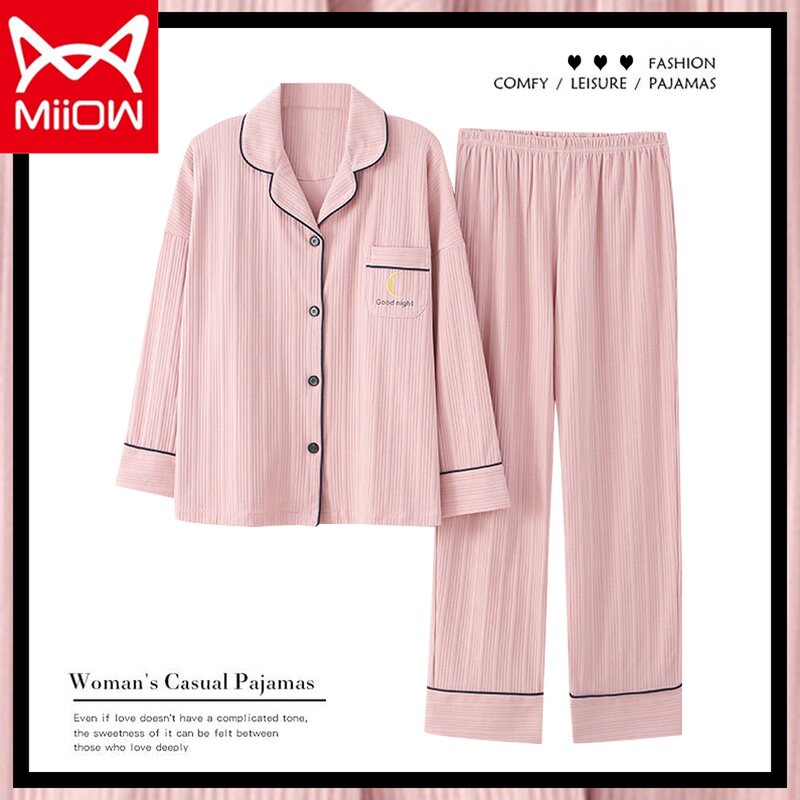 Cat man pajamas women spring and autumn cotton long sleeves 2021 new cotton set Korean version casual can wear housewear