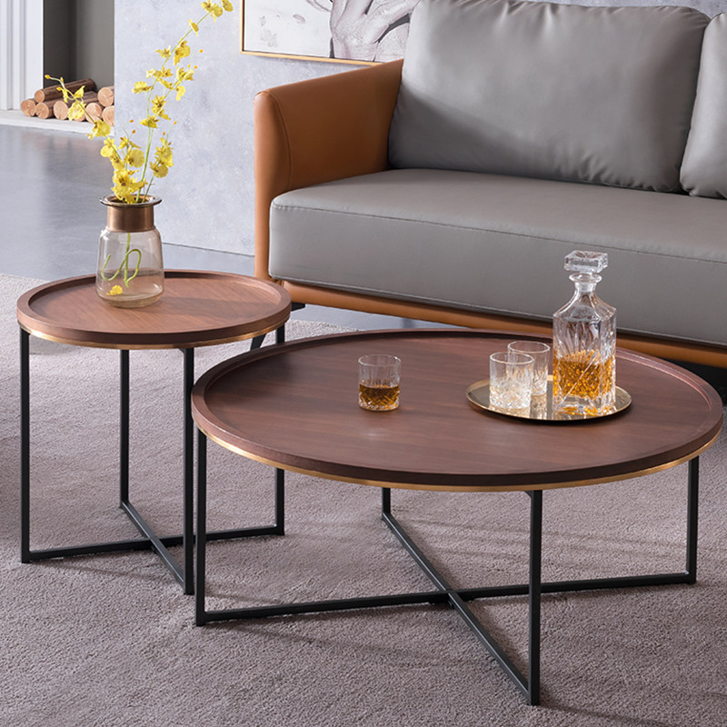 Meixi office coffee table simple fashion creative round paint slate wood tempered glass postmodern combination