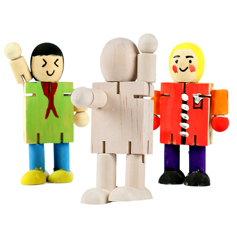 Wooden puppet joint shape furniture Kindergarten children white billet DIY hand painted graffiti creative toy