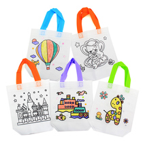 Kindergarten hand painted graffiti painting bag children DIY blank hand - drawn environmentally friendly white die color padding bag