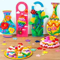 Hand clay coloured mud skirt vase hanging decoration of DIY children wooden slab board decoration board