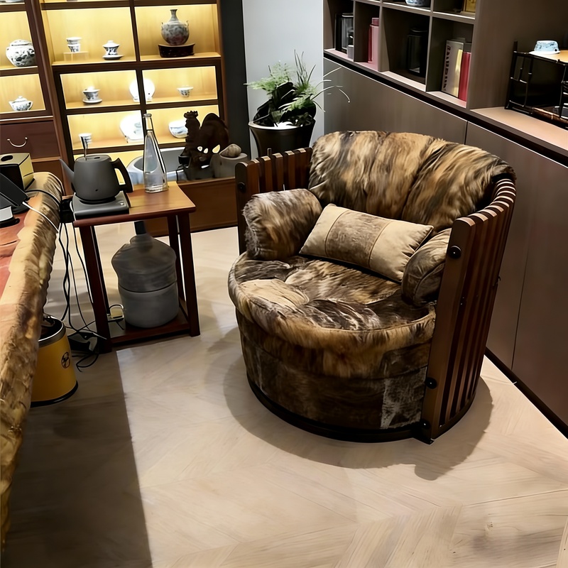 Vintage Light Luxury Tribal Style Godfather Chair, Genuine Leather Sofa, Swivel Chair, Designer Single Leisure Sofa Chair