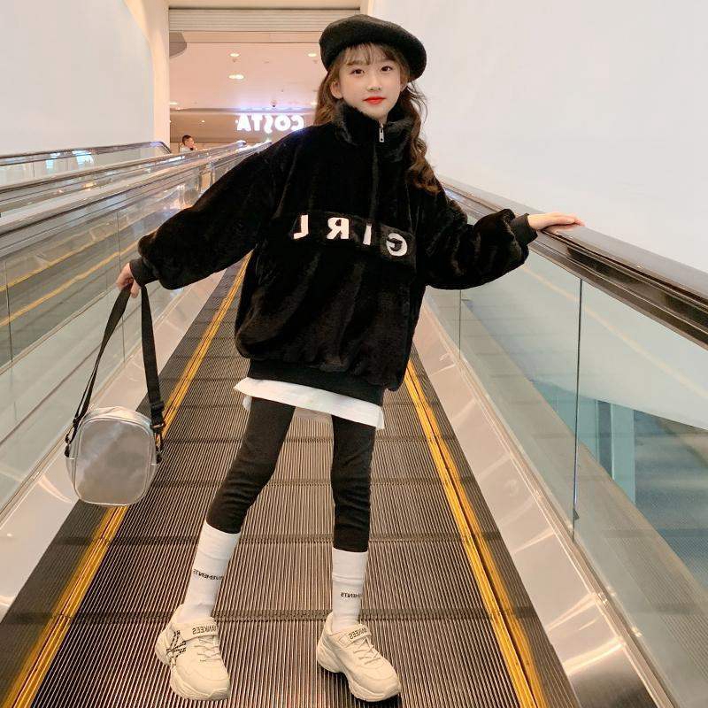 Ohmi children's clothing girls' fleece sweater autumn and winter new Western style middle-aged children's thick coat children's Korean children's clothing