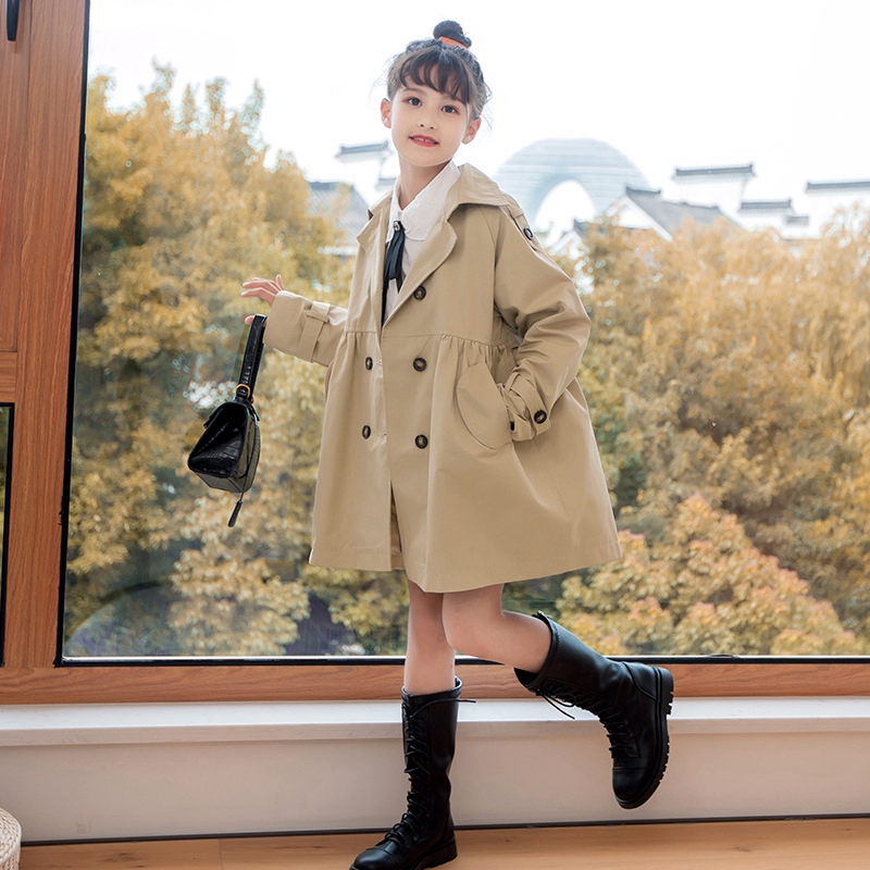 Oh Mi children's clothing girls trendy brand foreign style 2022 spring and autumn mid-length children's windbreaker British style coat tide for children