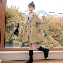 Oh Mi childrens clothing girls trendy brand foreign style 2022 spring and autumn mid-length childrens windbreaker British style coat tide for children