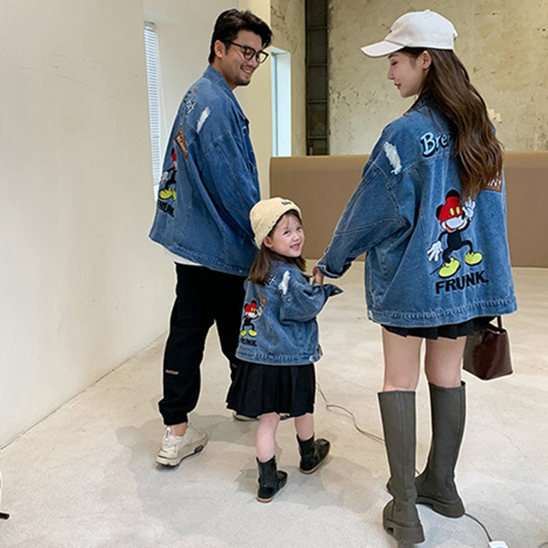 Ohmi children's clothing special parent-child clothing fried street a family of three and four girls early spring and autumn denim long-sleeved jacket tide