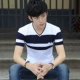 Mùa hè nam ngắn tay áo thun cổ chữ V tuổi teen Mùa hè phong cách Hàn Quốc đẹp trai áo sơ mi nam nửa áo thun áo thun nam tay ngắn có cổ
