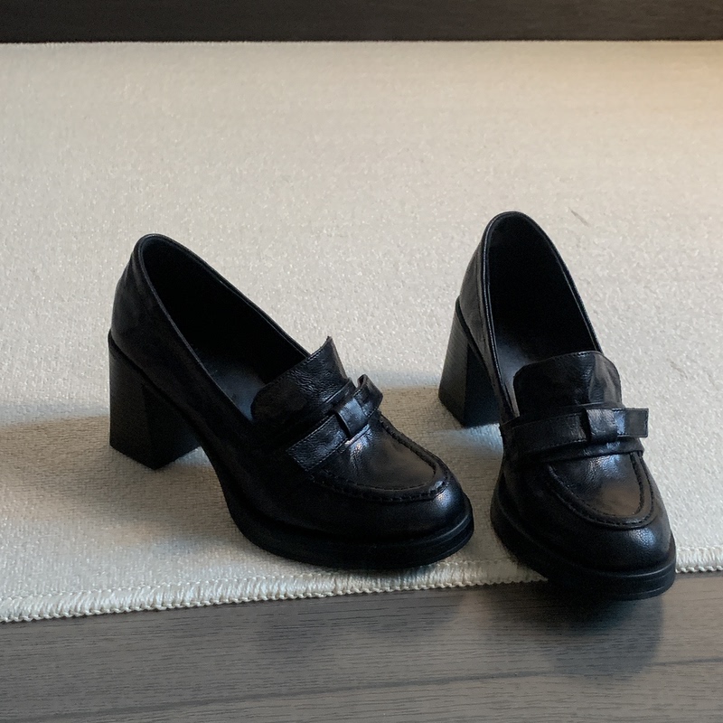 British Style Bow-Knot Loafers High-Heeled Shoes for Women 2025 Autumn New Retro Black Chunky Heel Small Leather Shoes for Women British Style Bow-Knot Loafers High-Heeled Shoes for Women 2025 Autumn New Retro Black Chunky Heel Small Leather Shoes for Women