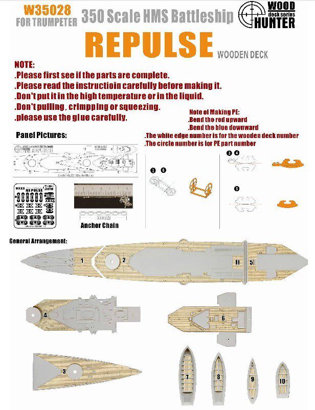 Hunter W35028 1350 UK counter-attack number Battle cruiser Wooden Deck with small number of hands 05312