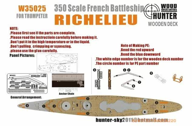 Hunter W35025 1 350 French battleship Richelieu wooden deck with trumpeter 05311