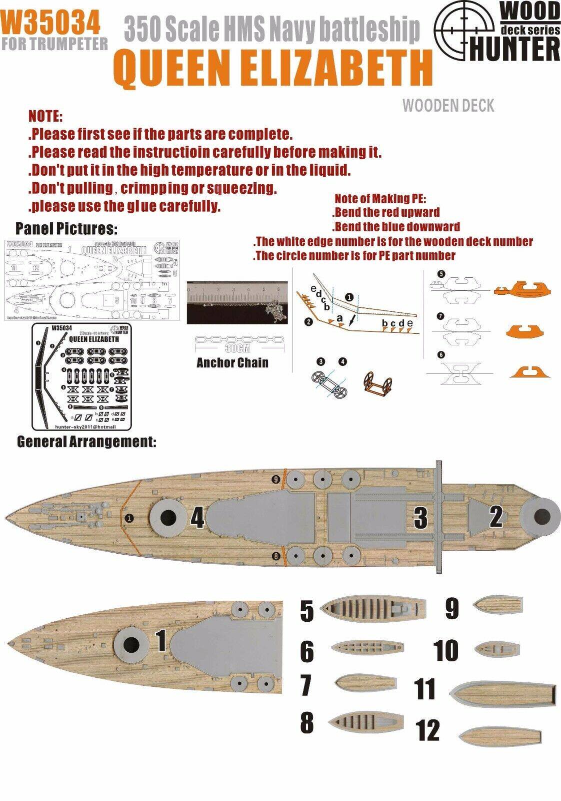 Hunters W35034 1350 British Queen Elizabeth's wooden deck with small number of hands 05324