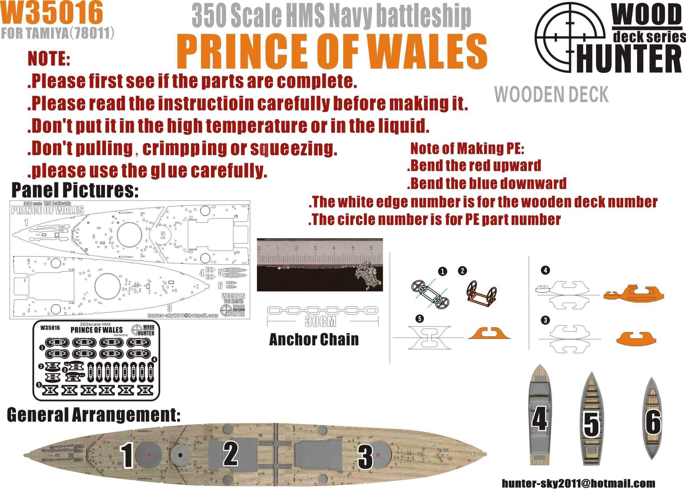 Hunter W35016 1 350 British battleship Prince of Wales wooden deck with Tamiya 78011