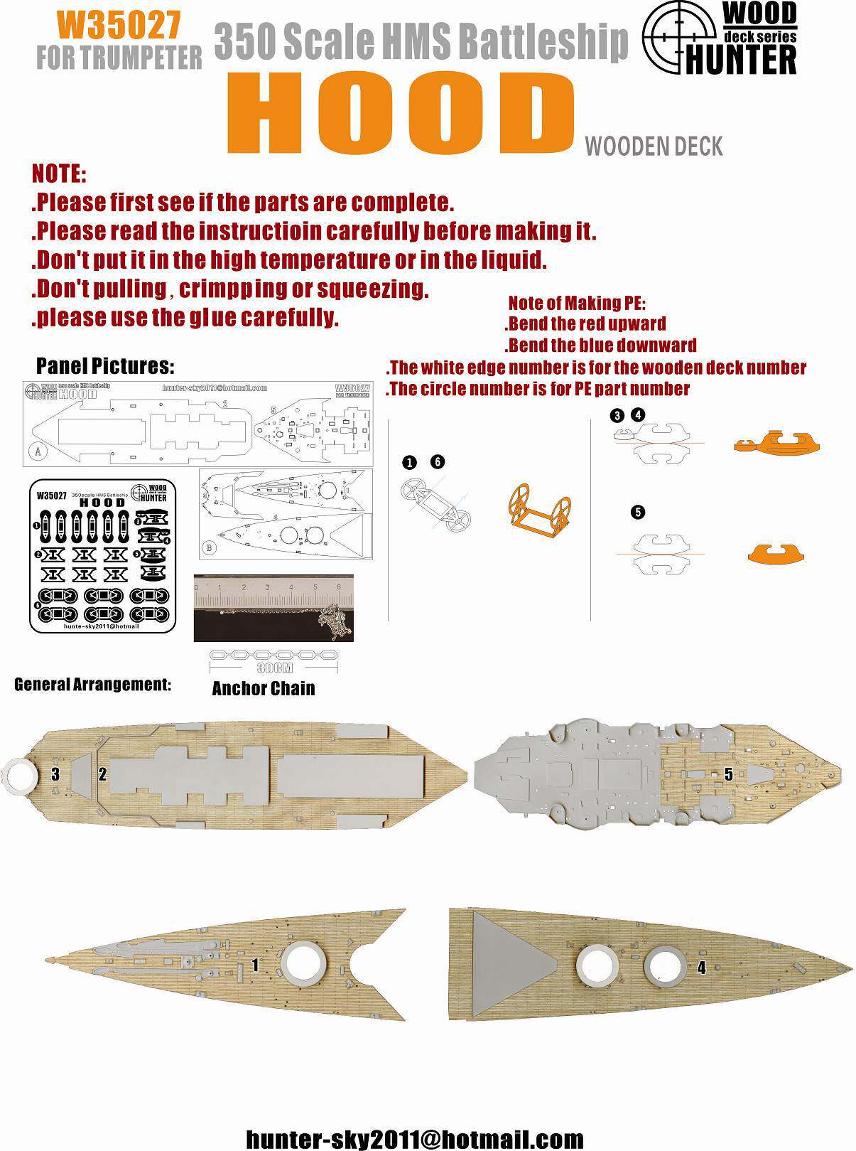 Hunter W35027 1350 British Hood's battleship wooden deck with small number of hands 05302