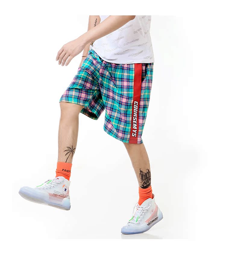 Quần short kẻ sọc siêu lửa Cá tính gốc kẻ sọc màu tương phản quần short nam triều Nhật Bản retro năm quần quần short thô nam