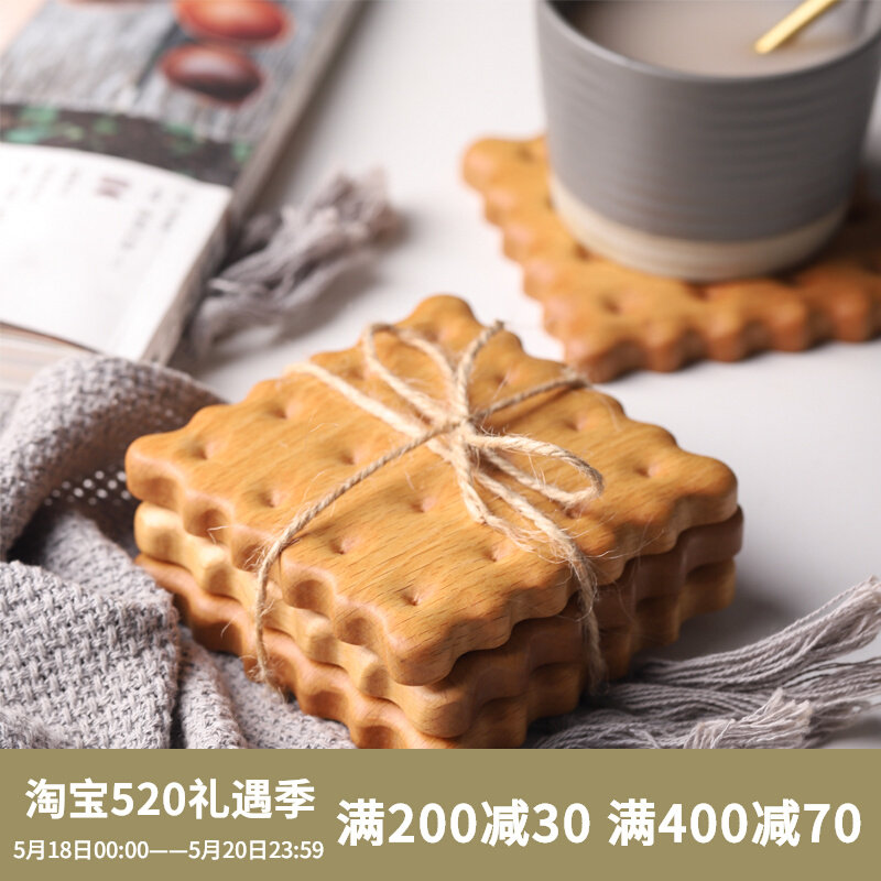 Beech Wood Biscuit Cup Mat Creative Cartoon Solid Wood Mark Cup Mat Cup of the Dining Hall Folk Wooden Coffee Cup Thermal Insulation Mat