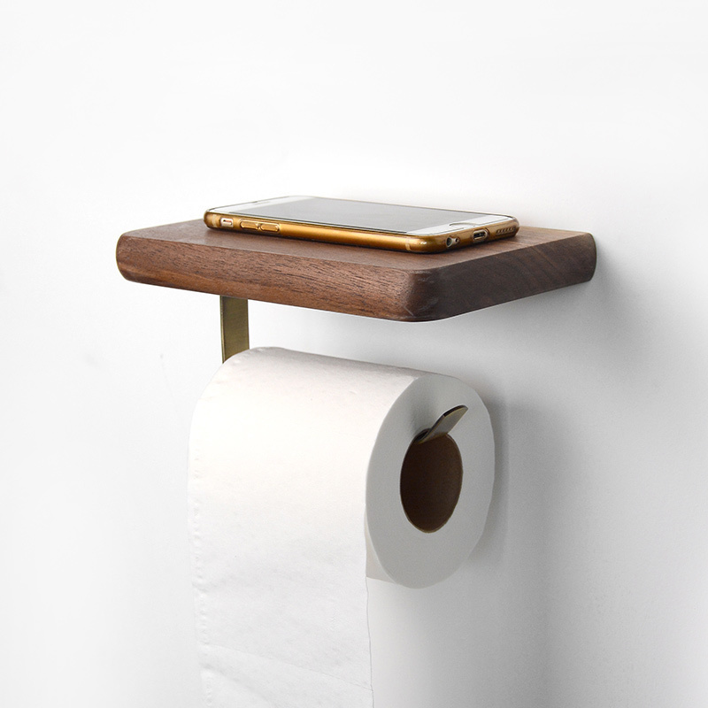 Creative black walnut roll toilet paper rack Japanese solid wood paper towel rack Simple toilet paper rack Storage toilet paper rack