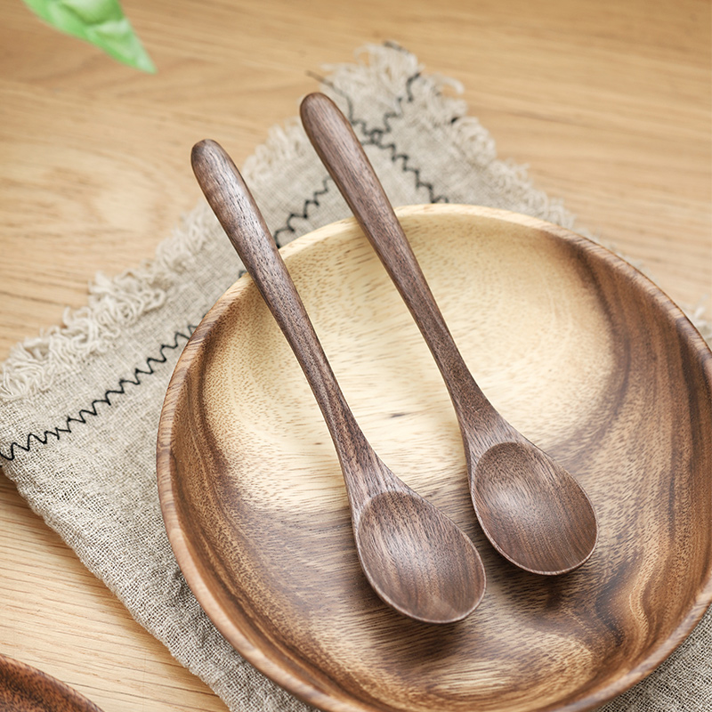 Day Style Black Walnuts Wooden Spoon Log Spoon Small Soup Spoon Porridge With Spoon Long Handle Spoon Wood Solid Wood Spoon Stirring Spoon