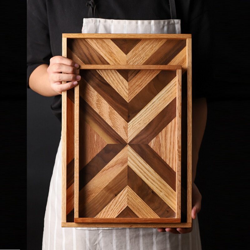 Wood said Nordic style Oak black Walnut Tuscan tray Solid wood breakfast inventory heart plate Tea tray