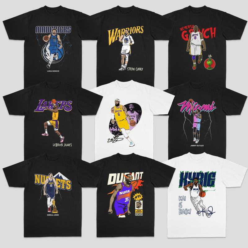 James, Kobe, Curry, Irving, Luka, Booker, Tatum, American Retro Pure Cotton Loose Short-Sleeved T-Shirt