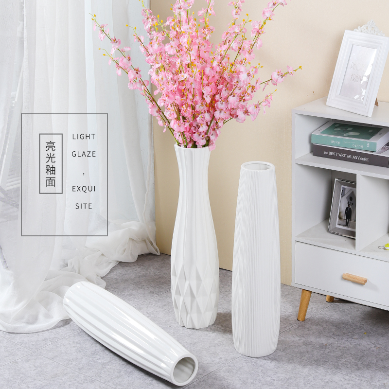 White ceramic ground floor large vase Nordic modern living room Xuanguan flower floral water bacon minimalist home pendulum decoration decorations