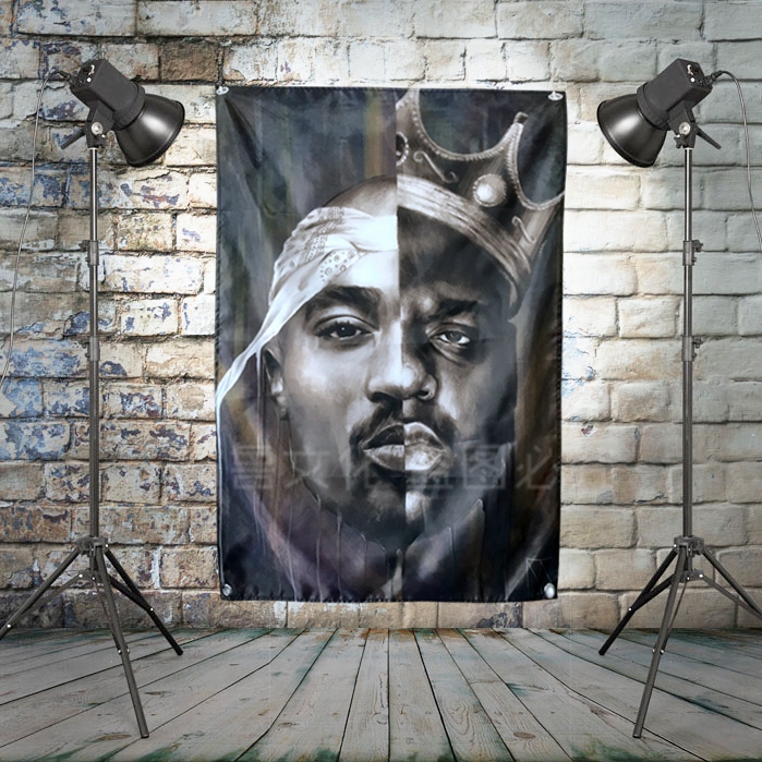 West coast hip-hop godfather The Notorious B I G with 2PAC decorate hanging flag bar