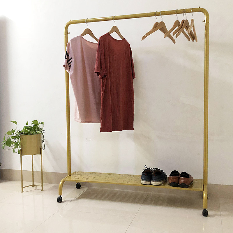 Single rod type with wheel clothes rack Floor-to-ceiling simple clothes rack Household bedroom drying rack Balcony hanging clothes rack