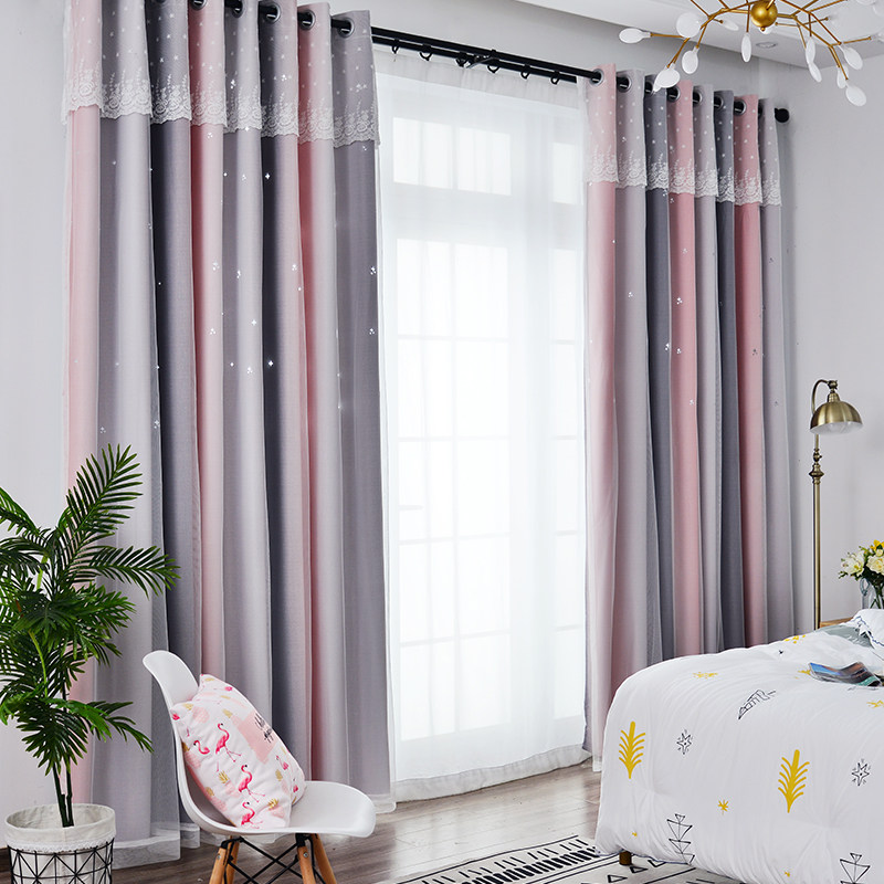 Modern simple double-layer curtains 2021 popular net red star hollow girl bedroom bay window full shading new