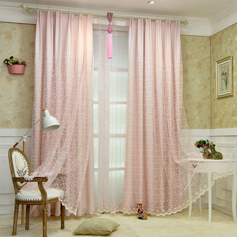 Curtain free hole installation shading lace Net red princess style pink bedroom girl princess room hook-up finished product