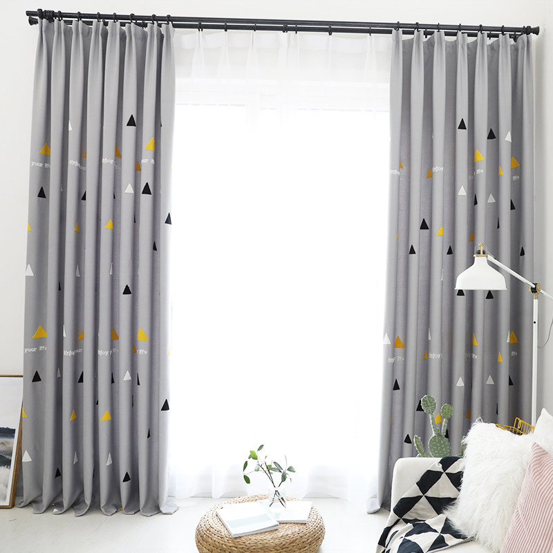 Modern minimalist Nordic style Curtains Finished light shading thickened cotton linen embroidered Living room Bedroom free from perforated windows