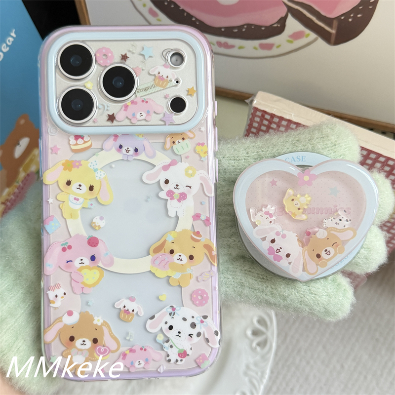 Mmkeke Girly Heart ins Japanese-Style Cute Nostalgic Little Rabbit Shaker Stand Compatible with Apple 17 Pro Max Double-Layer Magnetic Phone Case iPhone 16 Pro Max Bonnie Rabbit 14 Sweet Girl 15