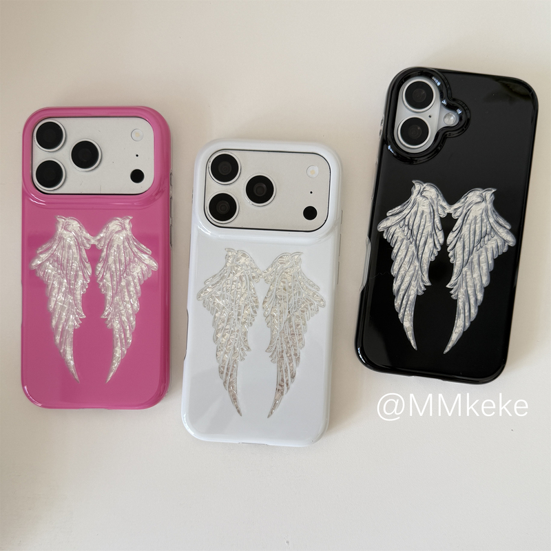 Mmkeke Sweet Cool Y2K Spicy Girl Light Asian Style ins Niche Korean Dreamy Silver Wings Suitable for Iphone17Promax Double-Layer Imd Black and White Phone Case Apple 16P Rose Red Protective Cover 15