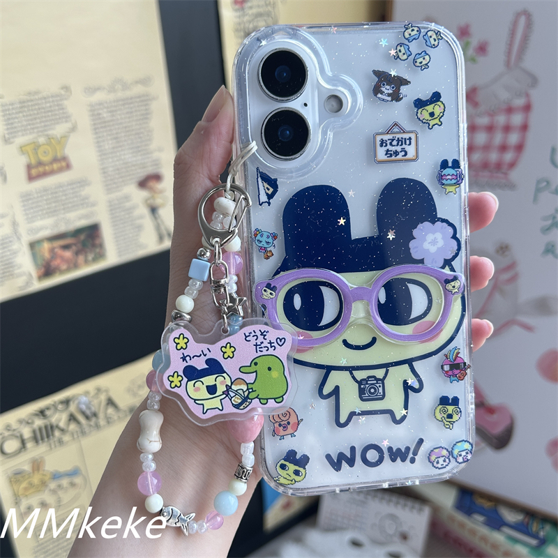 Mmkeke Japanese Retro Style Cute Tamagotchi-Style Phone Case for Apple 15Pm Double-Layer Imd Phone Case iPhone 16 Big Mouth Tamagotchi Pendant 17Promax Digital Pet 14
