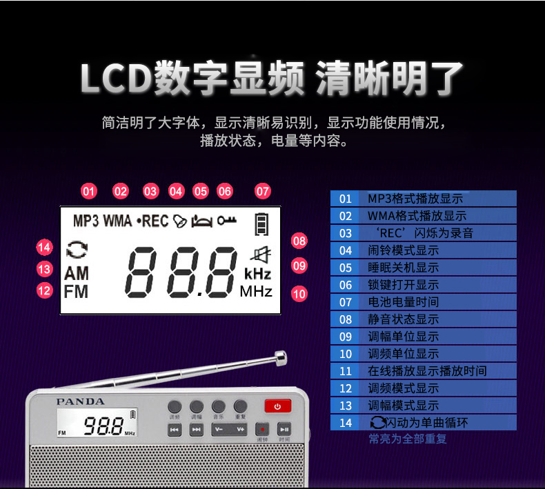 Panda 6207 đài phát thanh ông già Walkman thẻ sạc mp3 người cao tuổi bán dẫn fm cầm tay đồng hồ điều khiển máy ghi âm ghi âm máy chuyển mạch mini - Trình phát TV thông minh may chieu epson