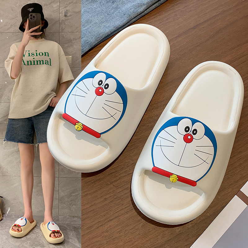 Doraemon Cartoon Women's Thick-Soled Slippers soft sole Comfortable and Cute Slip-On Slippers Non-Slip Bathroom Slippers Beach Sandals