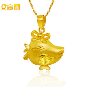 金凰首饰 生肖鸡吊坠本命年黄金吊坠 足金项链吊坠蝴蝶结生日礼物