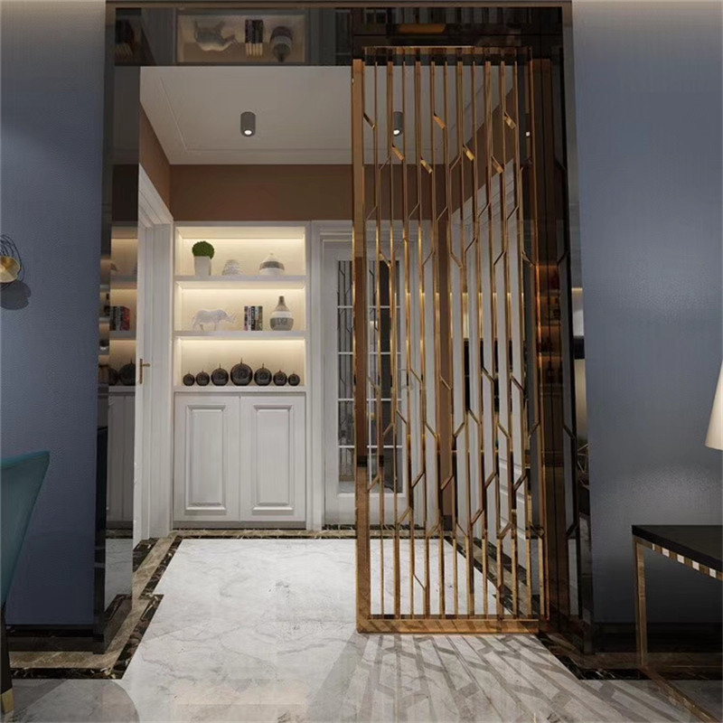 Metal New Chinese screen Rose Gold Simple partition Villa European - style porch aluminum alloy hollow porch decoration