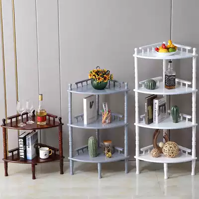 Solid wood new Chinese style Side corners Living room Tripod Right angle corner shelf Bedroom corner cabinet storage shelf