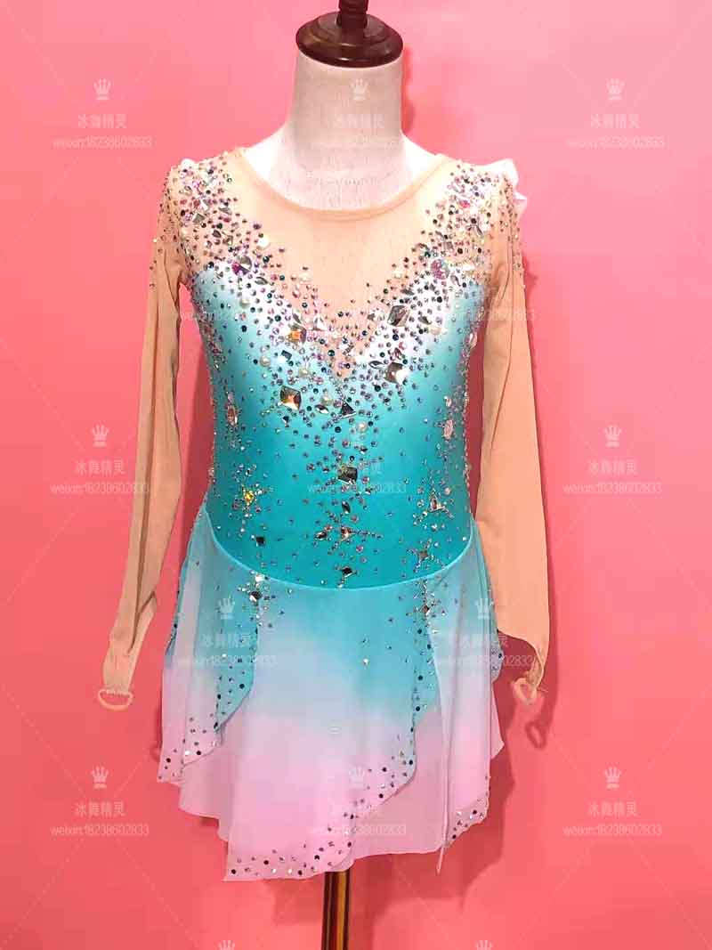 Ice dance elf children's figure skating costume adult performance suit skating dress D318